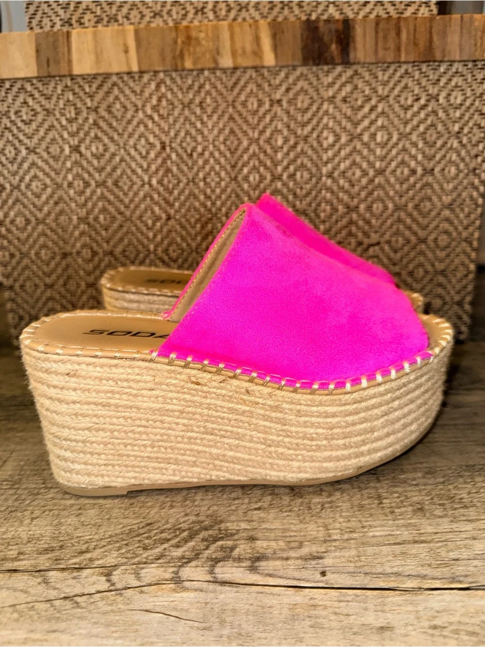 Soda Neon Pink Espadrille Platform Slide